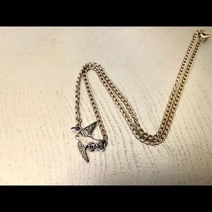 Bird sparrow silver necklace